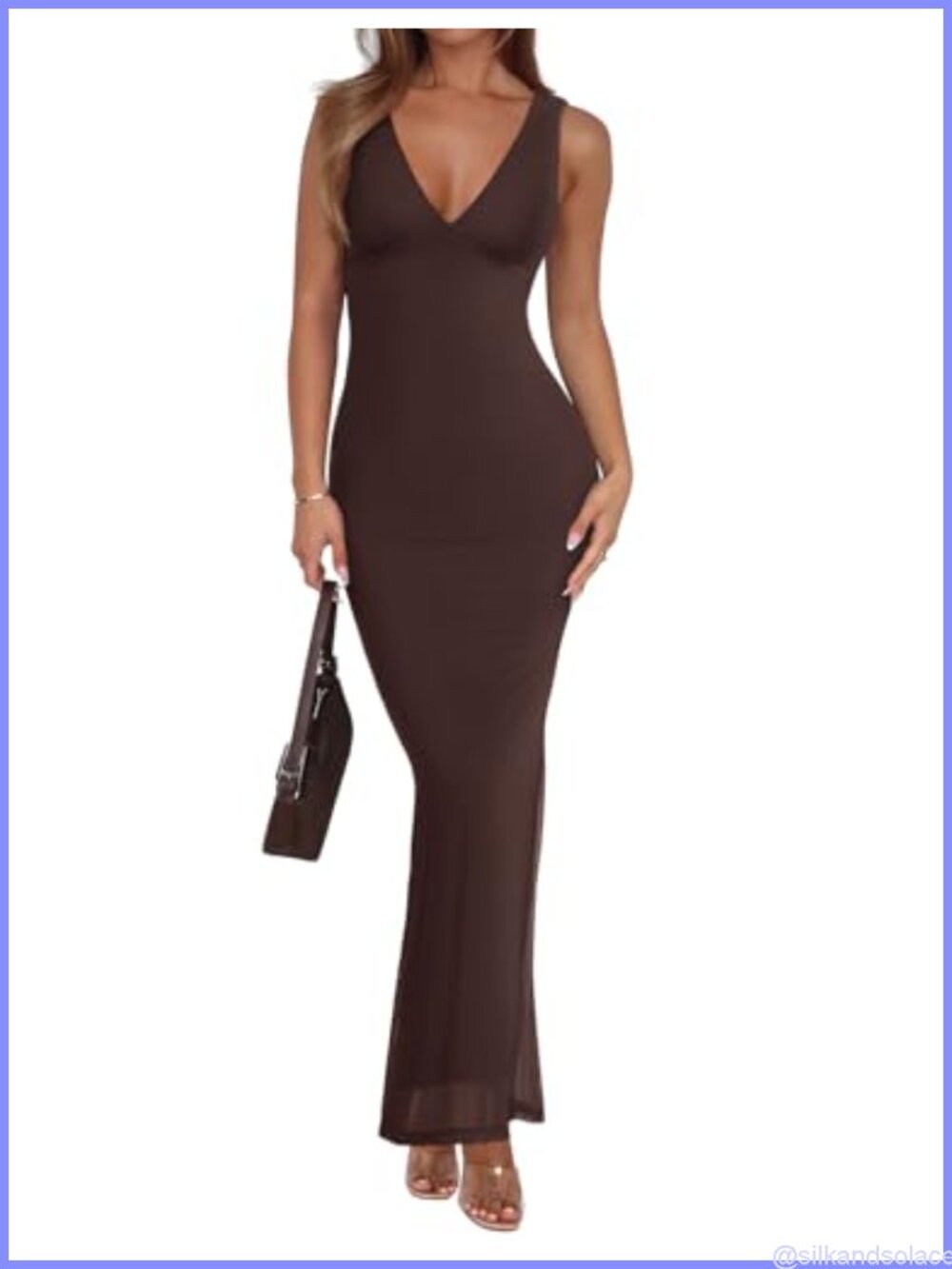 Women's Sleeveless V-Neck Bodycon Maxi Dress